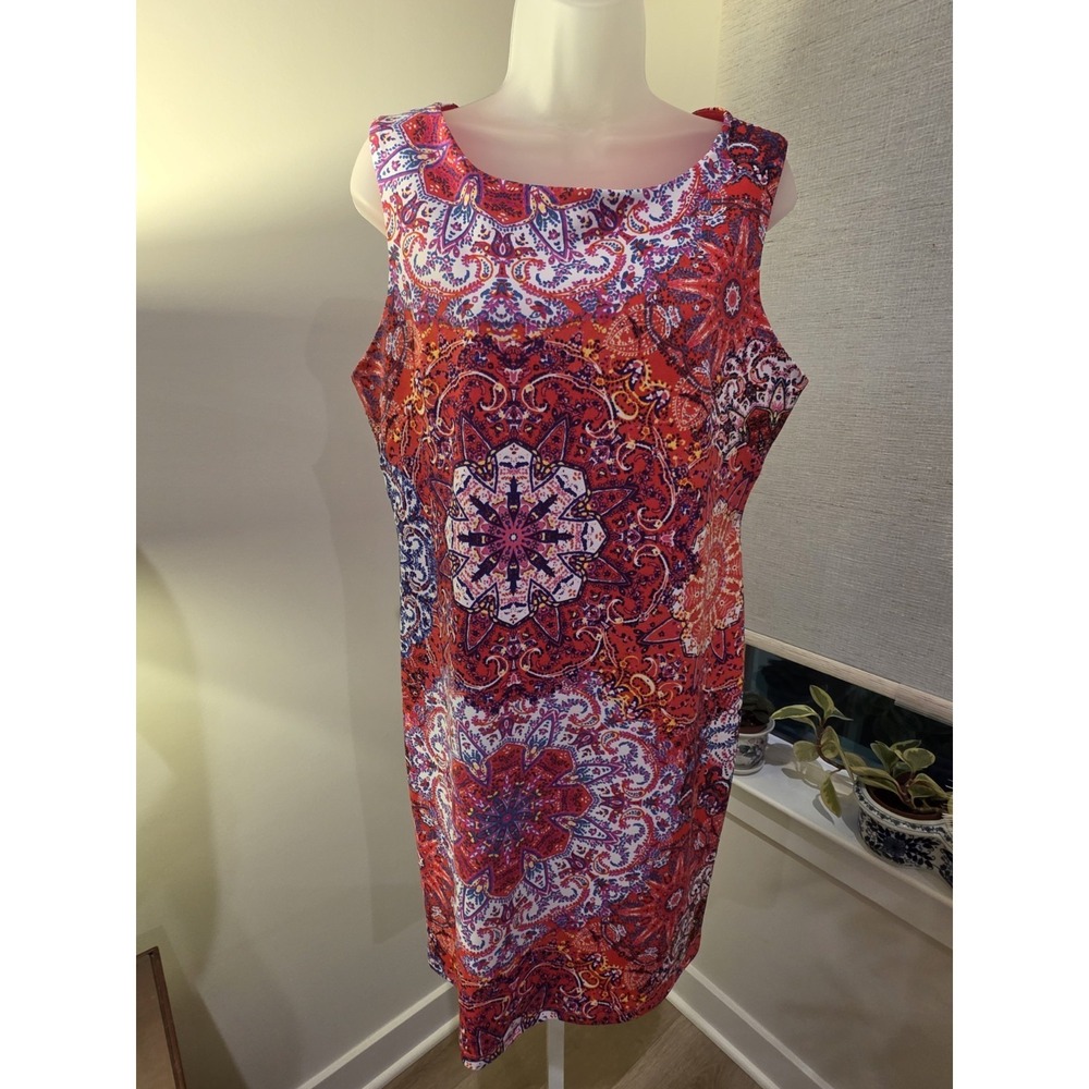 Fuschia Multicolor Floral Womens Sz 12 Shift Dress Sleeveless Boho Knee Length - Picture 2 of 16